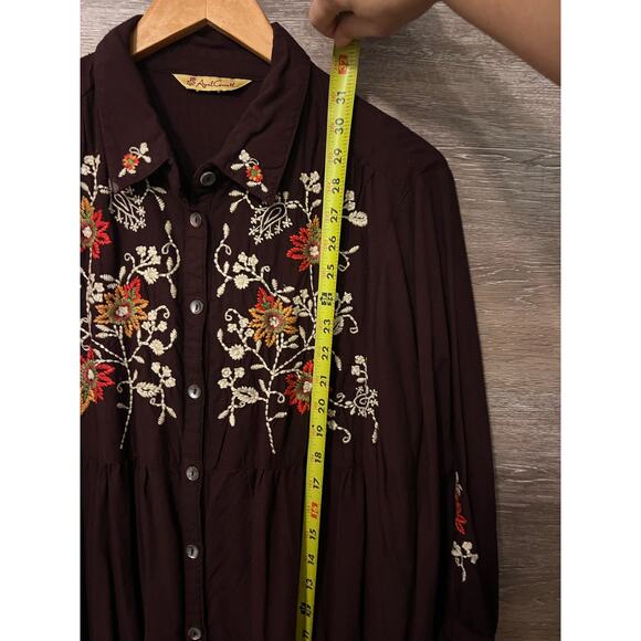 April Cornell tunic blouse Large embroidery brown fall Cottagecore boho Vintage - Picture 7 of 13
